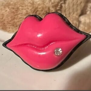 Betsey Johnson Hot Pink Lip Ring with Rhinestone Accent